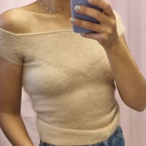 Off the shoulder tan top